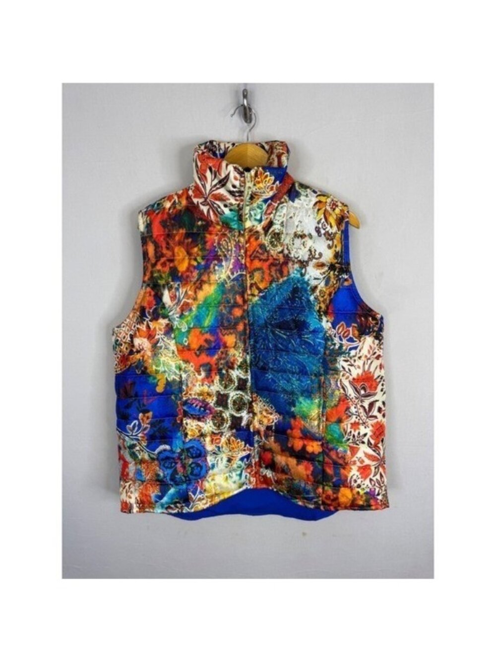 Orientique Naturally Australian Boho Floral Quilted Puffer Vest Multi Color L
